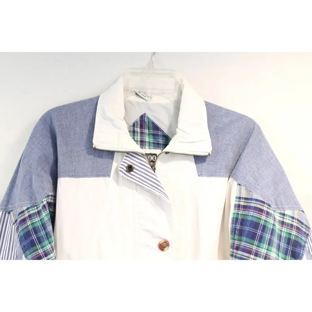 G4000 Vintage Patchwork Jacket Oversize S White Lined Hidden Full Zip Snap Up - Picture 2 of 9
